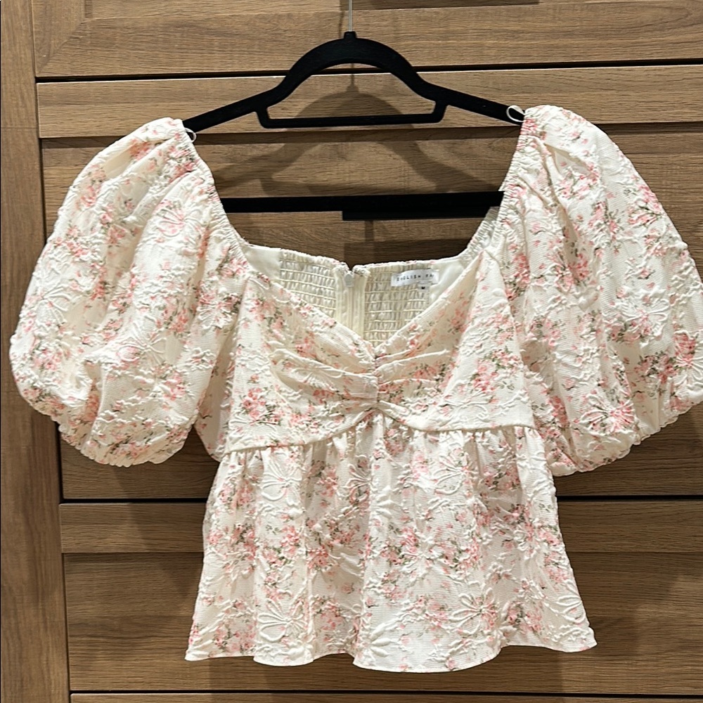English Factory Cream Puff Sleeve Peplum Blouse